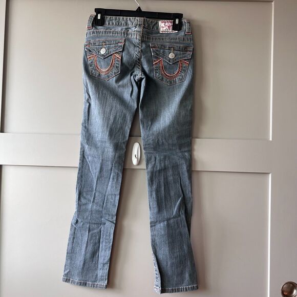 True Religion Jeans Womens 27 Gray Billy Row Seat Distressed Skinny USA Denim - Picture 2 of 16